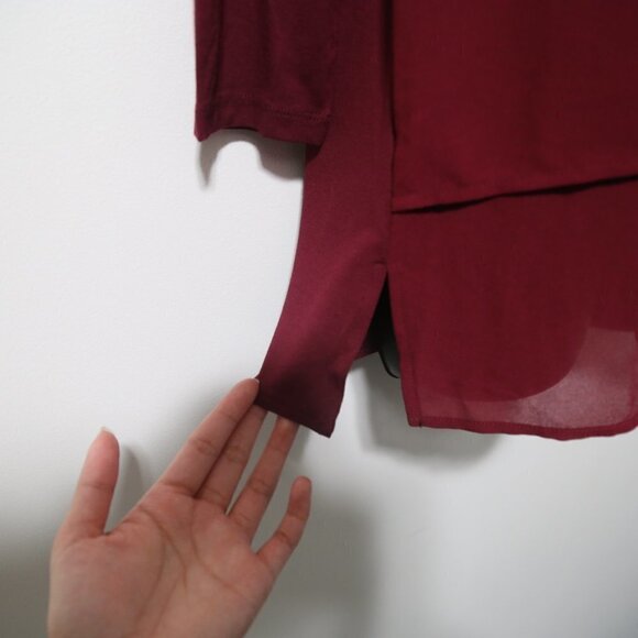 MICHAEL KORS Blouse Mixed Woven and Knit Layered Hem V-Neck 3/4 Sleeve Size XS - Picture 5 of 9